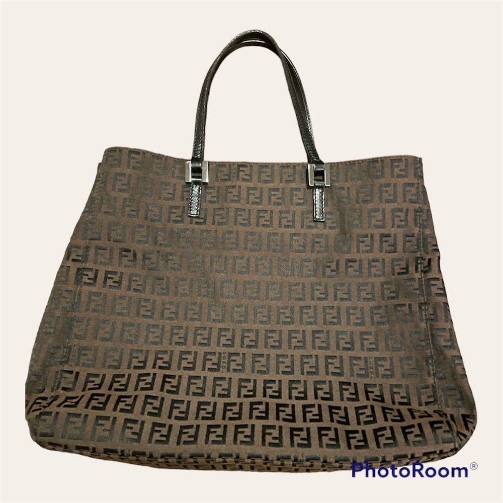 AUTHENTIC FENDI Brown Zucca-Print Canvas Tote